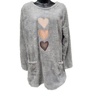 Cozy Gray Fleece Pullover With Heart Design & Pockets